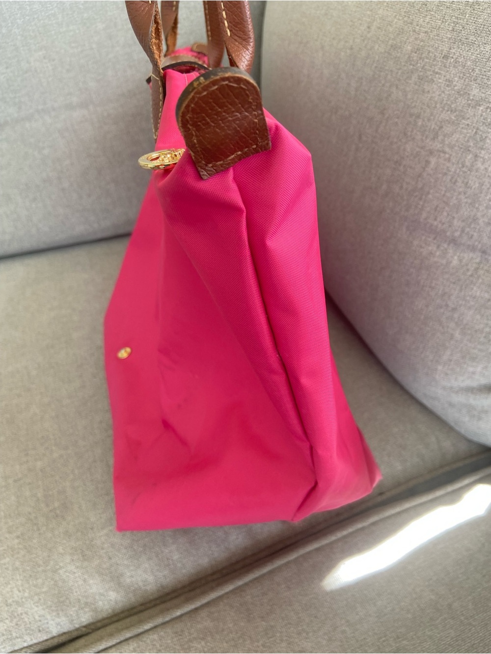 Longchamp Le Pliage Original large pink Nylon Tote with Brown Leather Trim - Picture 5 of 10
